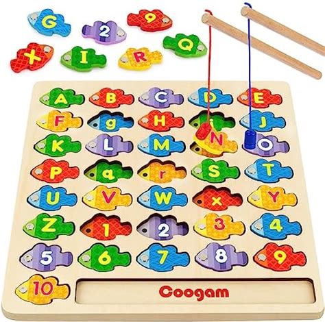 Coogam Wooden Magnetic Fishing Game, Fine Motor Skill Toy ABC Alp.